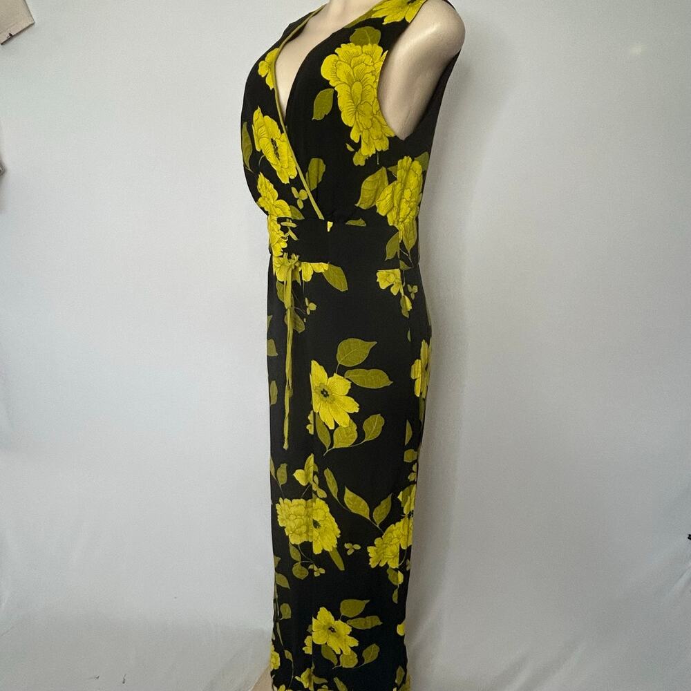 Eva Mendes NY&C Size 8 Floral Wide Leg Jumpsuit Black Yellow Pockets - Picture 8 of 14